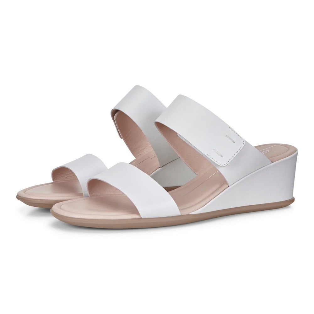 ECCO White Leather Slip On Wedge Sandals Shoes Women's Size US 9-9.5 EU 40